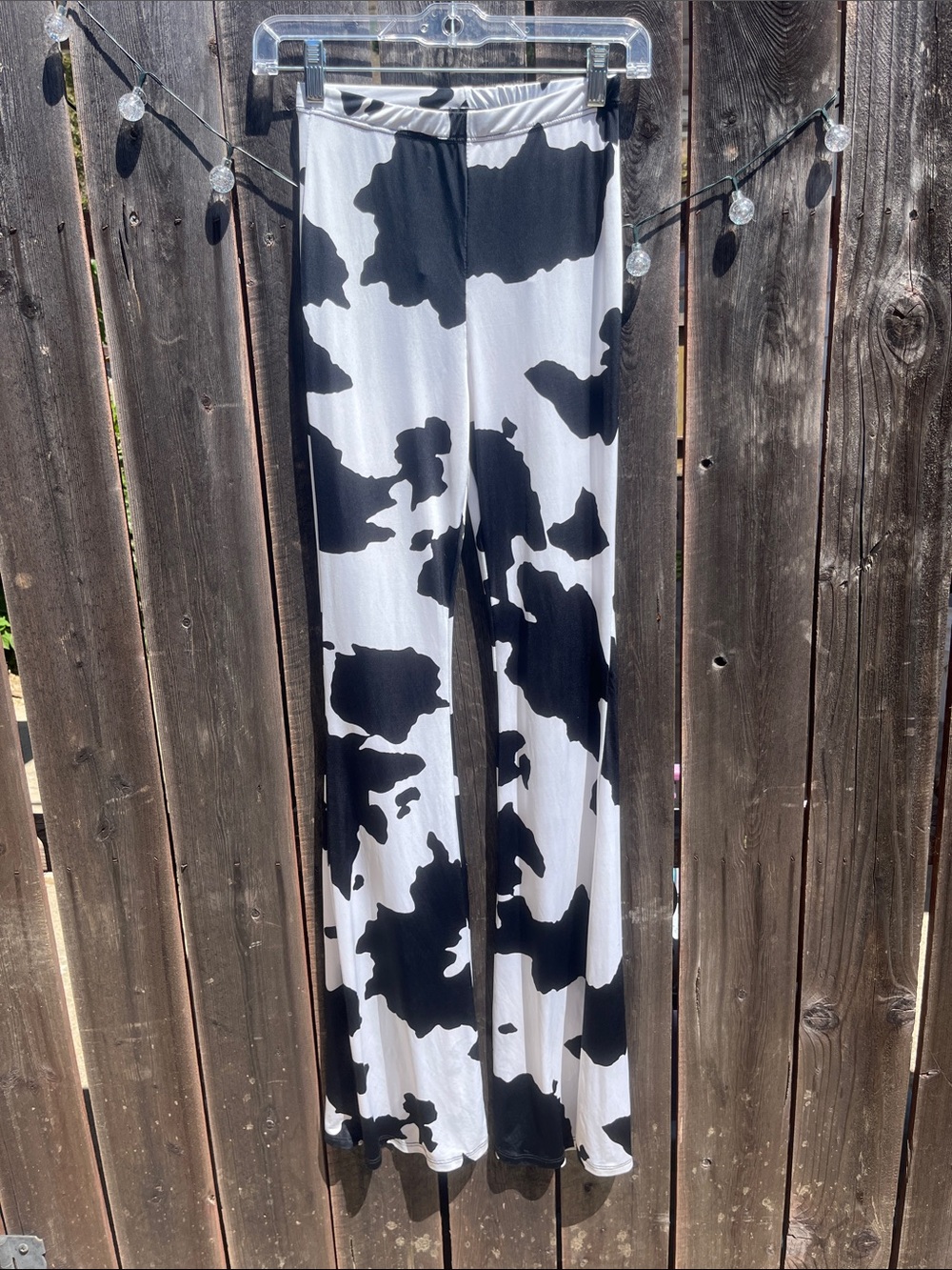 Wide-Leg Cow-Print Sheer Leggings in Black & White